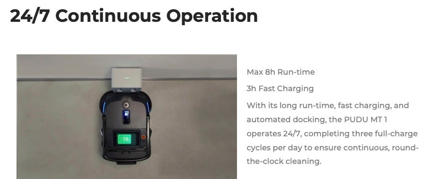 PUDU MT1 24/7 continuous autonomous operation